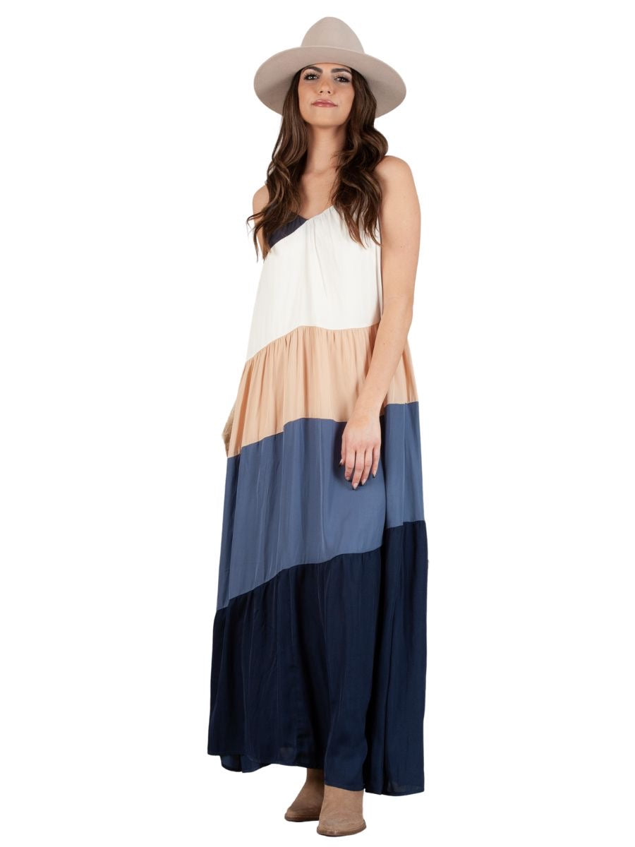 Women’s Color Block Silky Maxi Dress