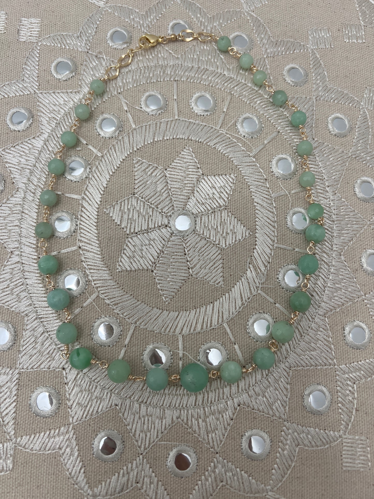 Natural Burmese Green Jade & 18K plated gold chain Necklace