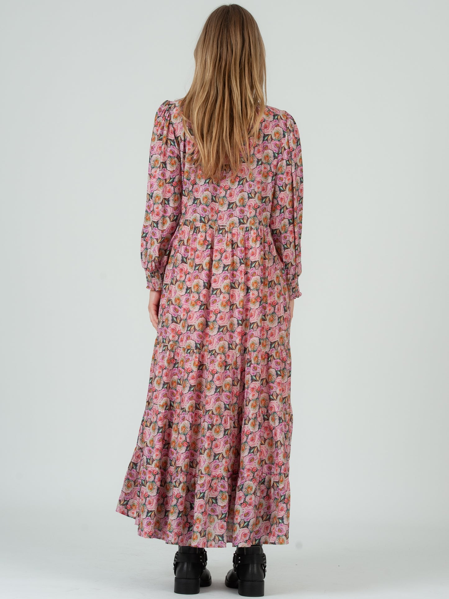 Women’s Rose Floral Long Sleeve Maxi Tier Dress