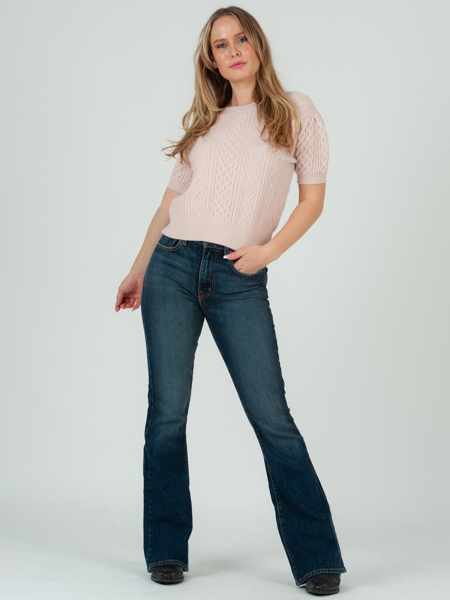 Women’s Cable Knit Short Sleeve Sweater