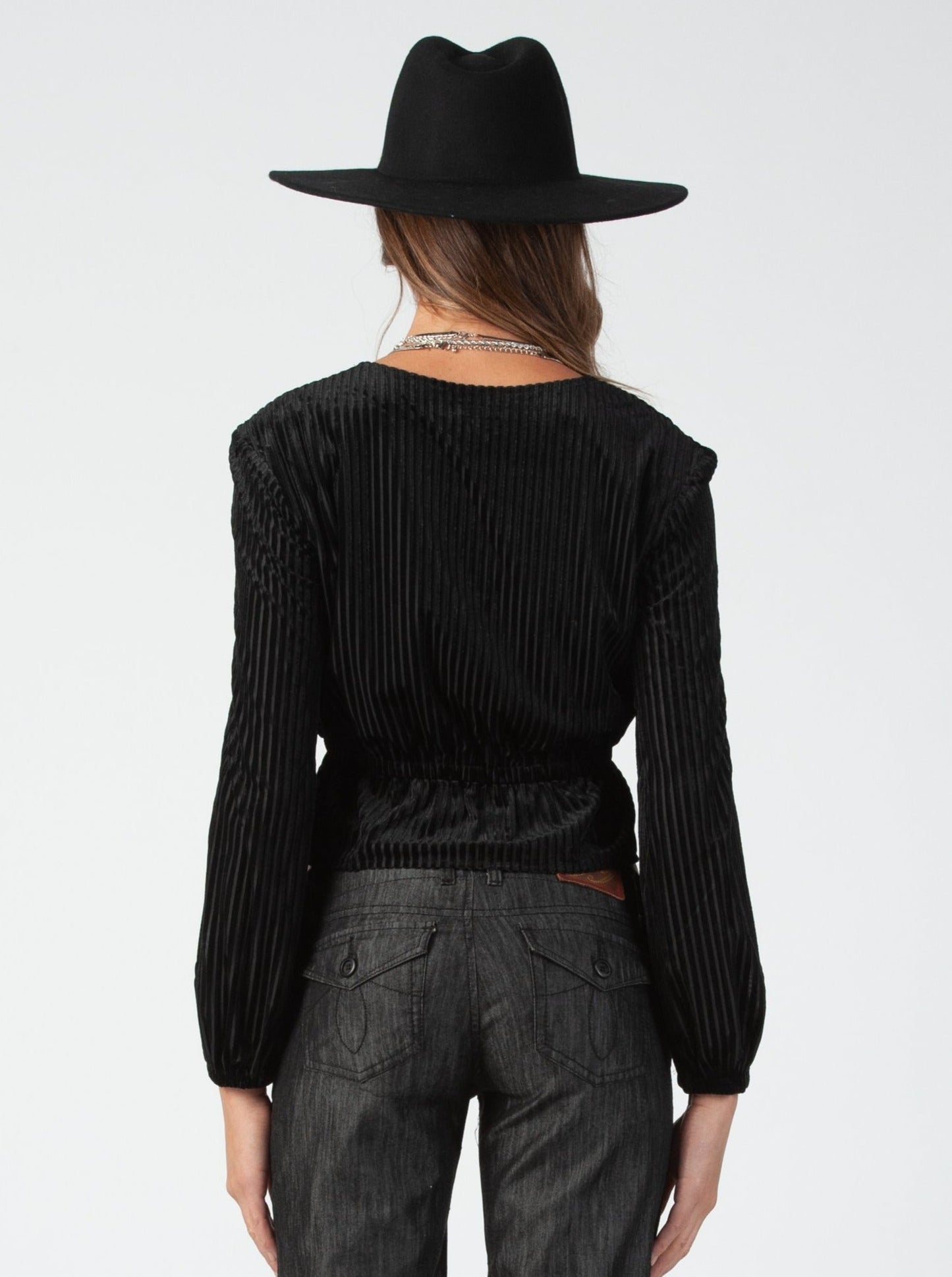 Women’s Velvet Shadow Striped Peplum Blouse