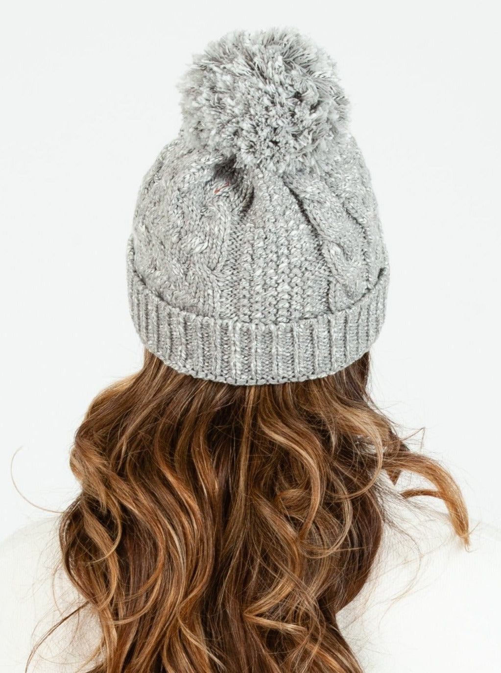 Women’s Marled Knit Cable Beanie with Poms