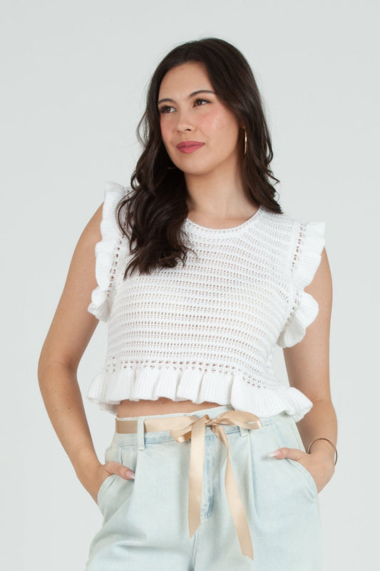 Women's Crochet Ruffle Sleeve Top