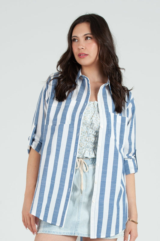 Women's Linen Striped Button Down Shirt