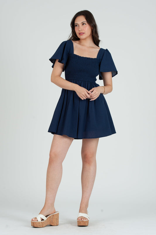 Women's Linen Flutter Sleeve Mini Dress
