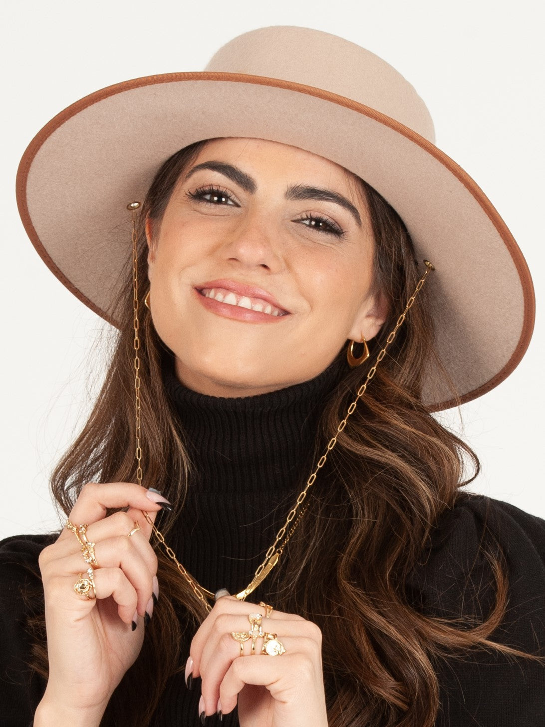 Women’s Gambler Wool hat with Gold chain detail
