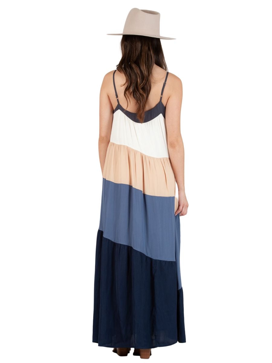 Women’s Color Block Silky Maxi Dress