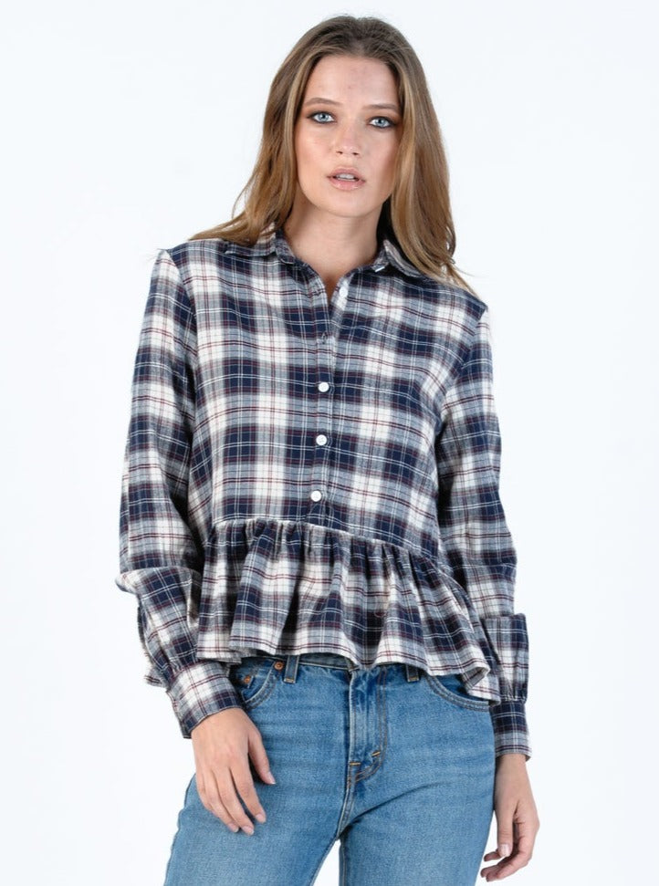 Women’s Navy Flannel Peplum Shirt