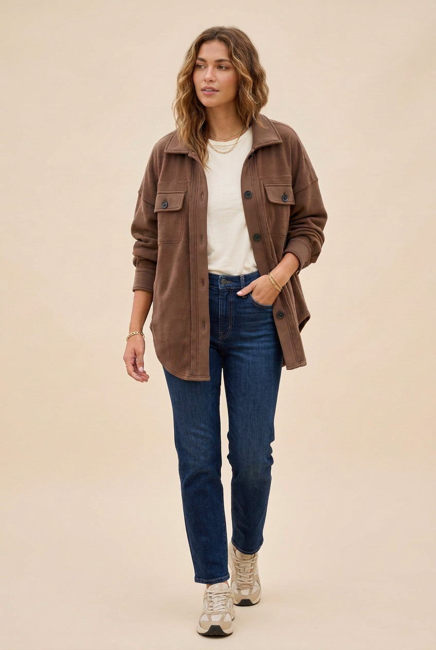 Women’s Fleece Shacket - Oversized Button-Front Shirt Jacket