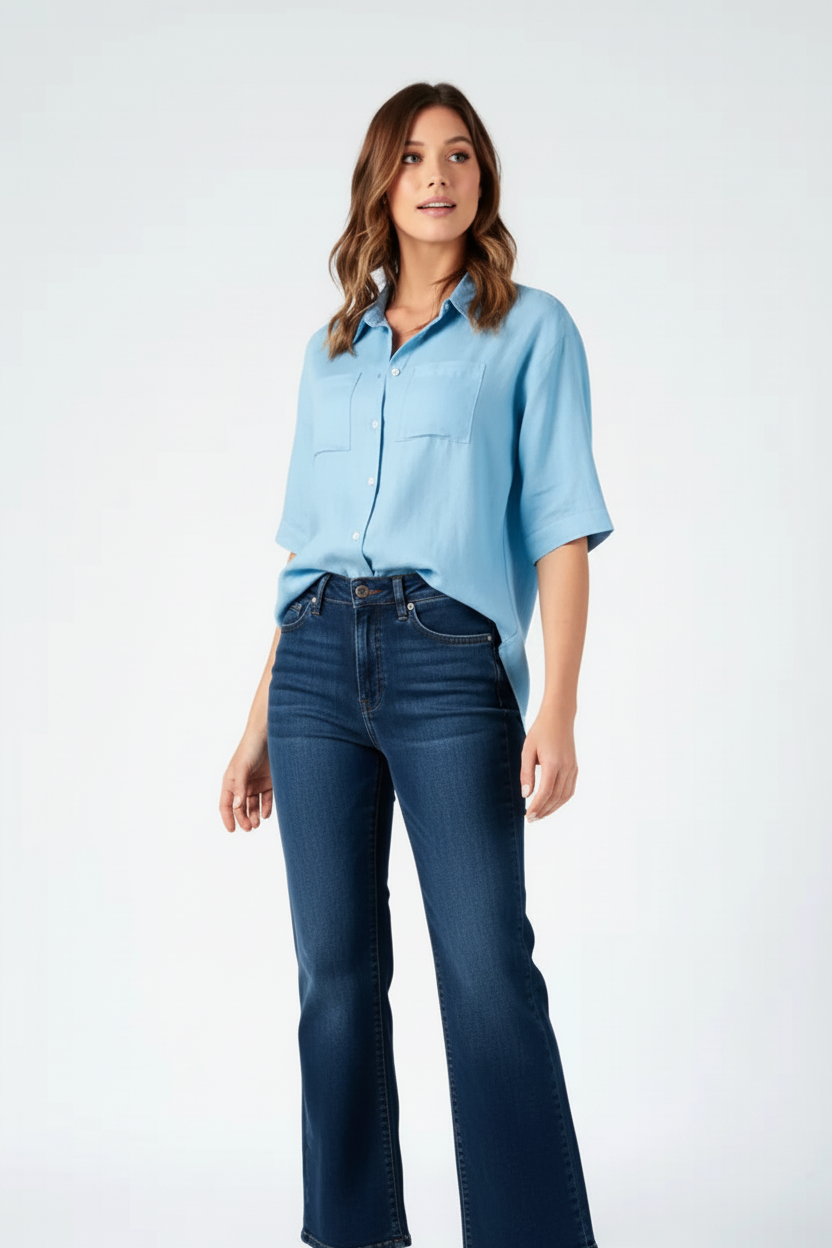 Women’s Cotton Chambray Short Sleeve Button Down Shirt