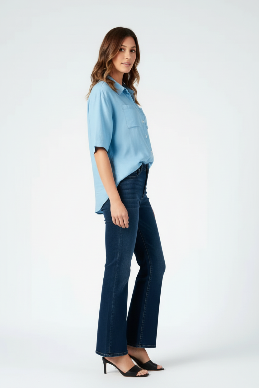 Women’s Cotton Chambray Short Sleeve Button Down Shirt