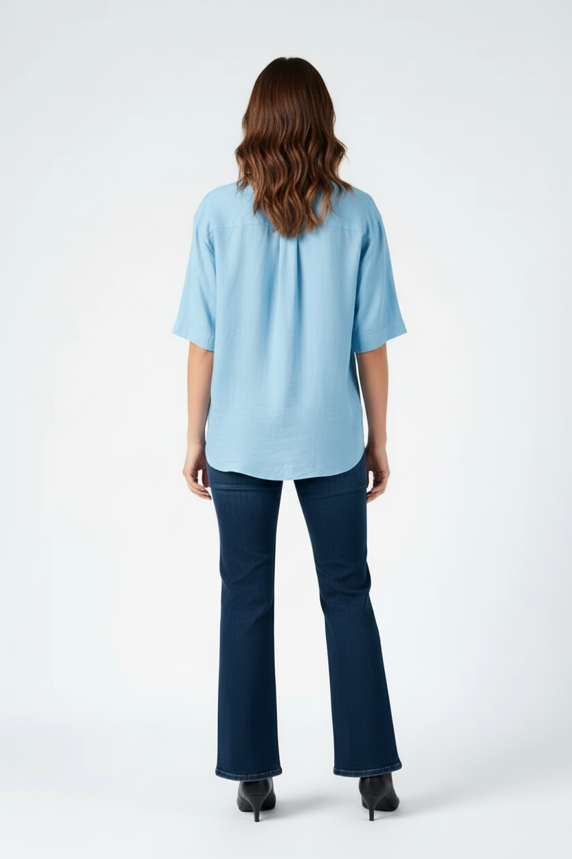 Women’s Cotton Chambray Short Sleeve Button Down Shirt