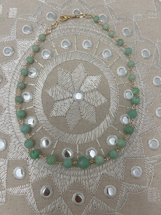 Natural Burmese Green Jade & 18K plated gold chain Necklace