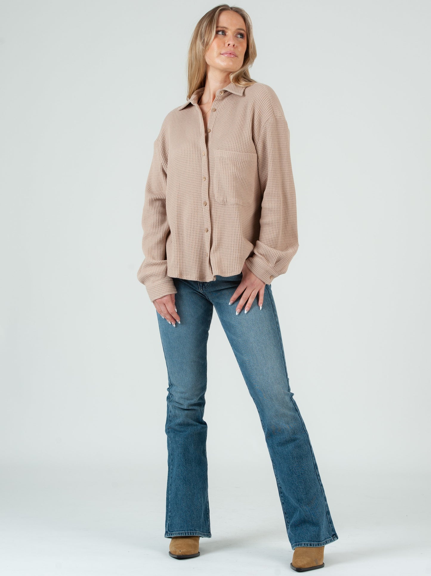 Women’s Waffle Button Down Shirt