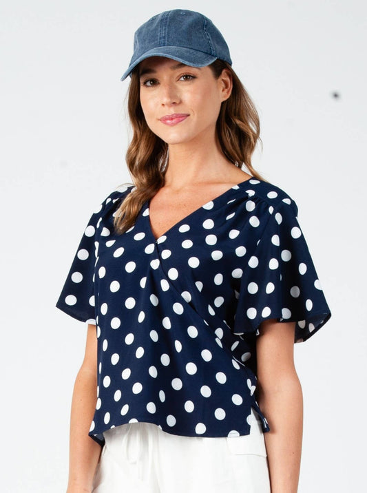 Women’s Large Polka Dot Short Flutter Sleeve Blouse