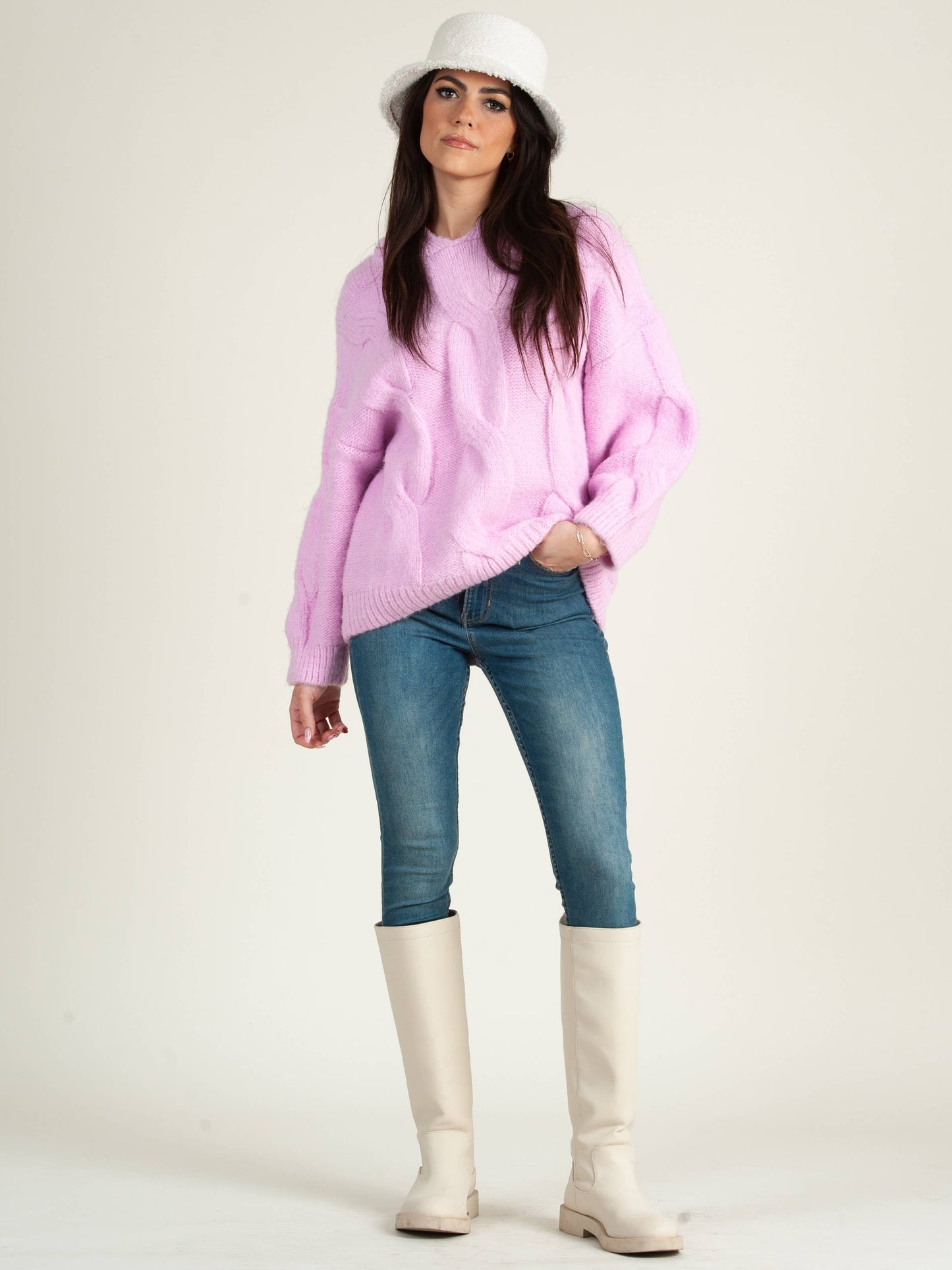 Women’s Cable Knit Sweater with Hood