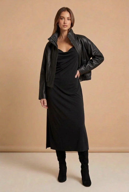 Women’s Drape Neck Jersey Midi Dress