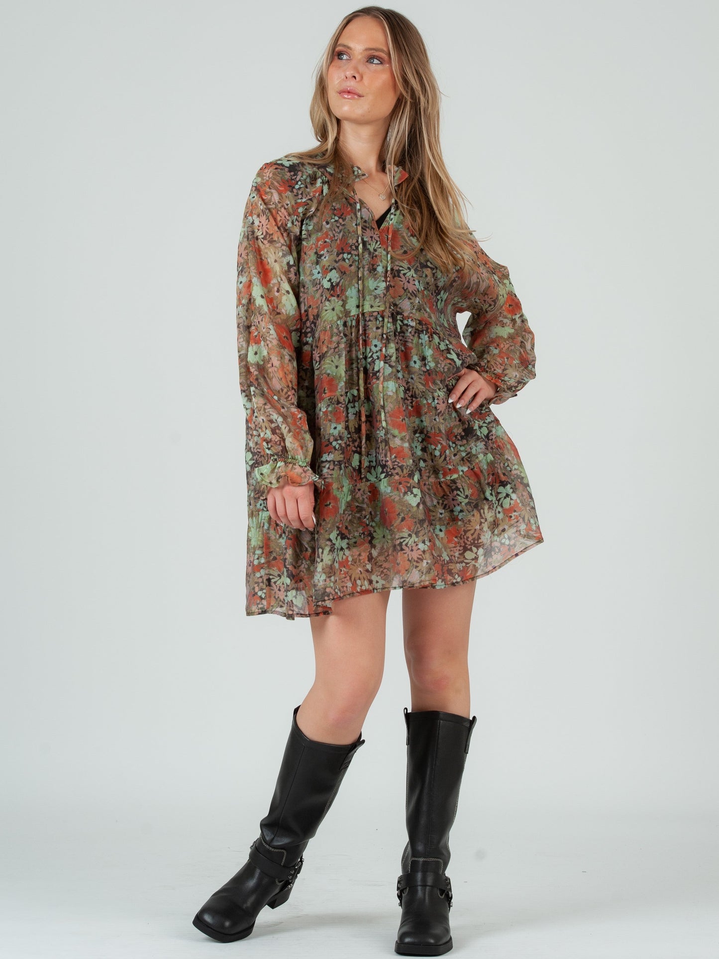 Women’s Olive Floral Dress