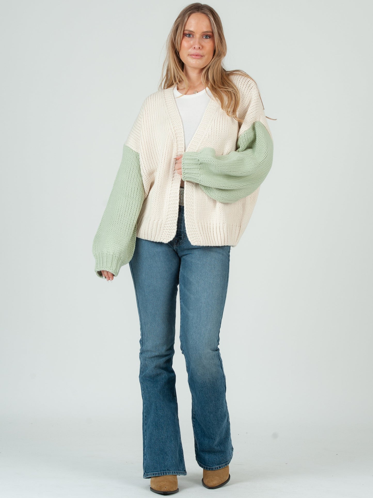 Women’s Hand Knitted Color Block Cardigan