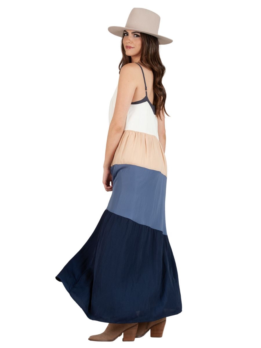 Women’s Color Block Silky Maxi Dress