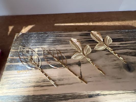 Women’s Gold Leaf Bobby Pin Pair