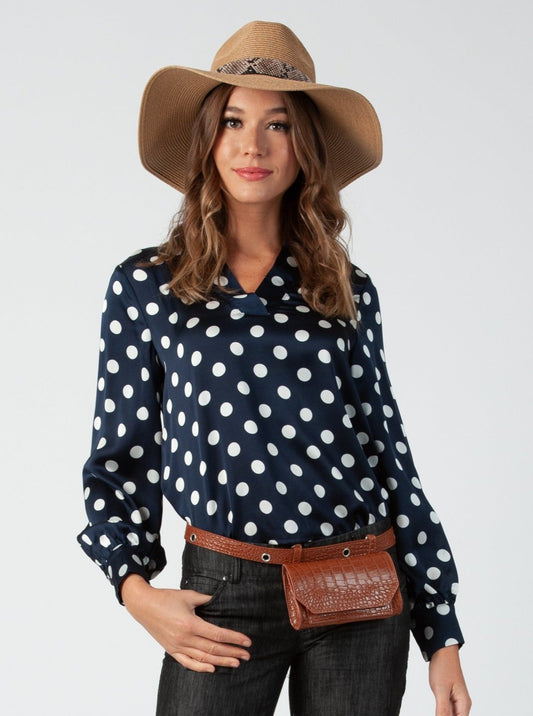 Women’s Large Polka Dot Long Sleeve Blouse