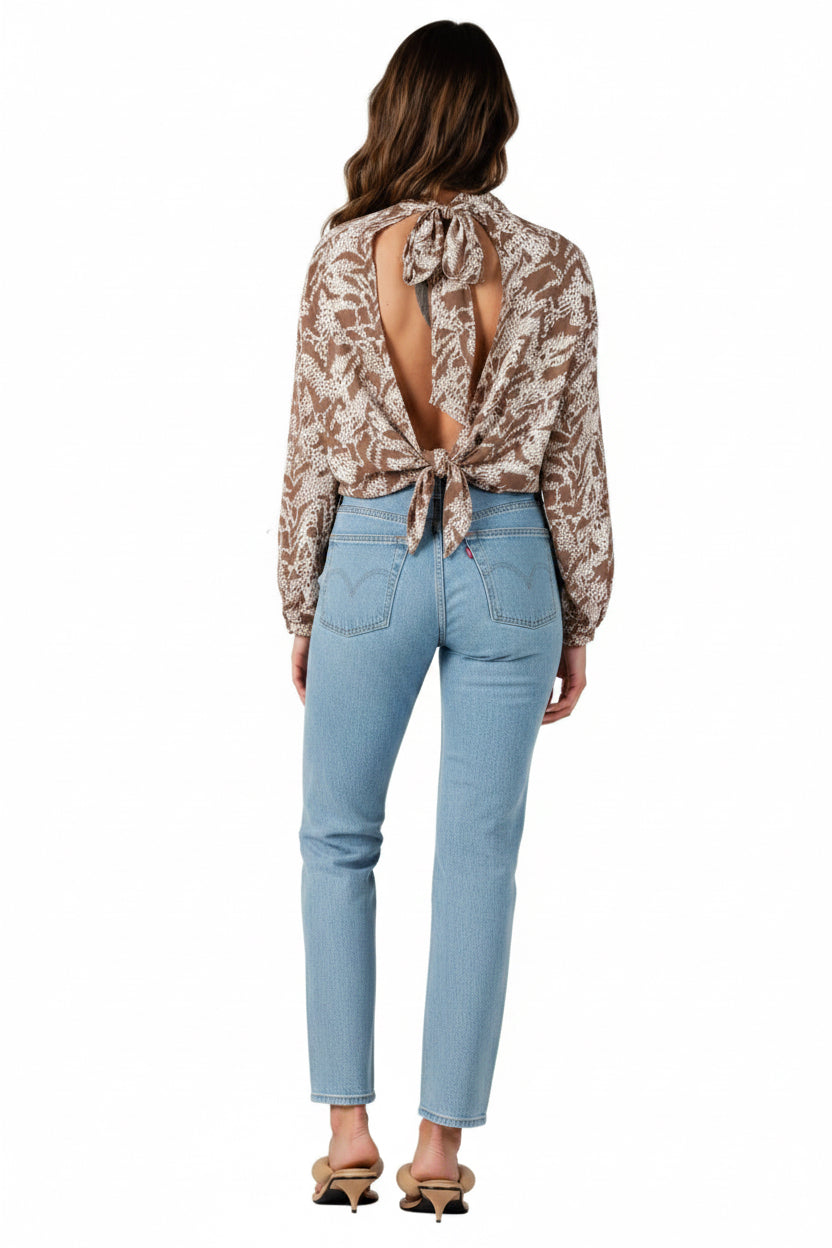 Women’s Abstract Leopard Tie-Back Blouse
