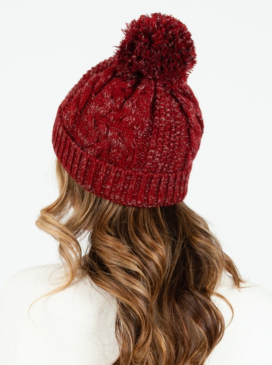 Women’s Marled Knit Cable Beanie with Poms