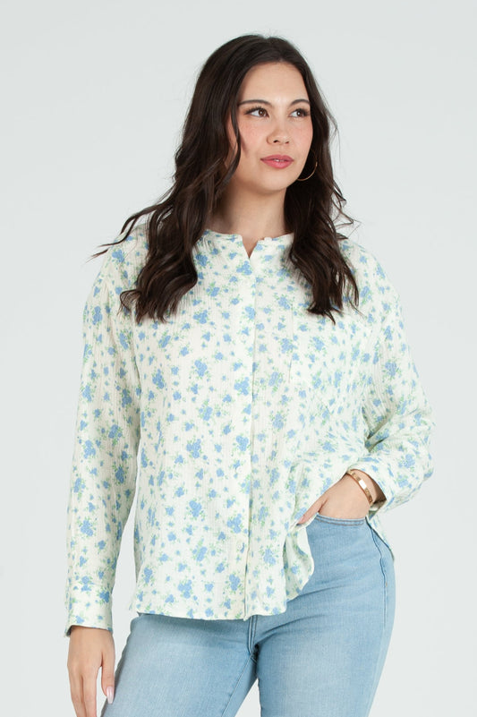 Women's Gauze Button Down Shirt in Ditzy Floral