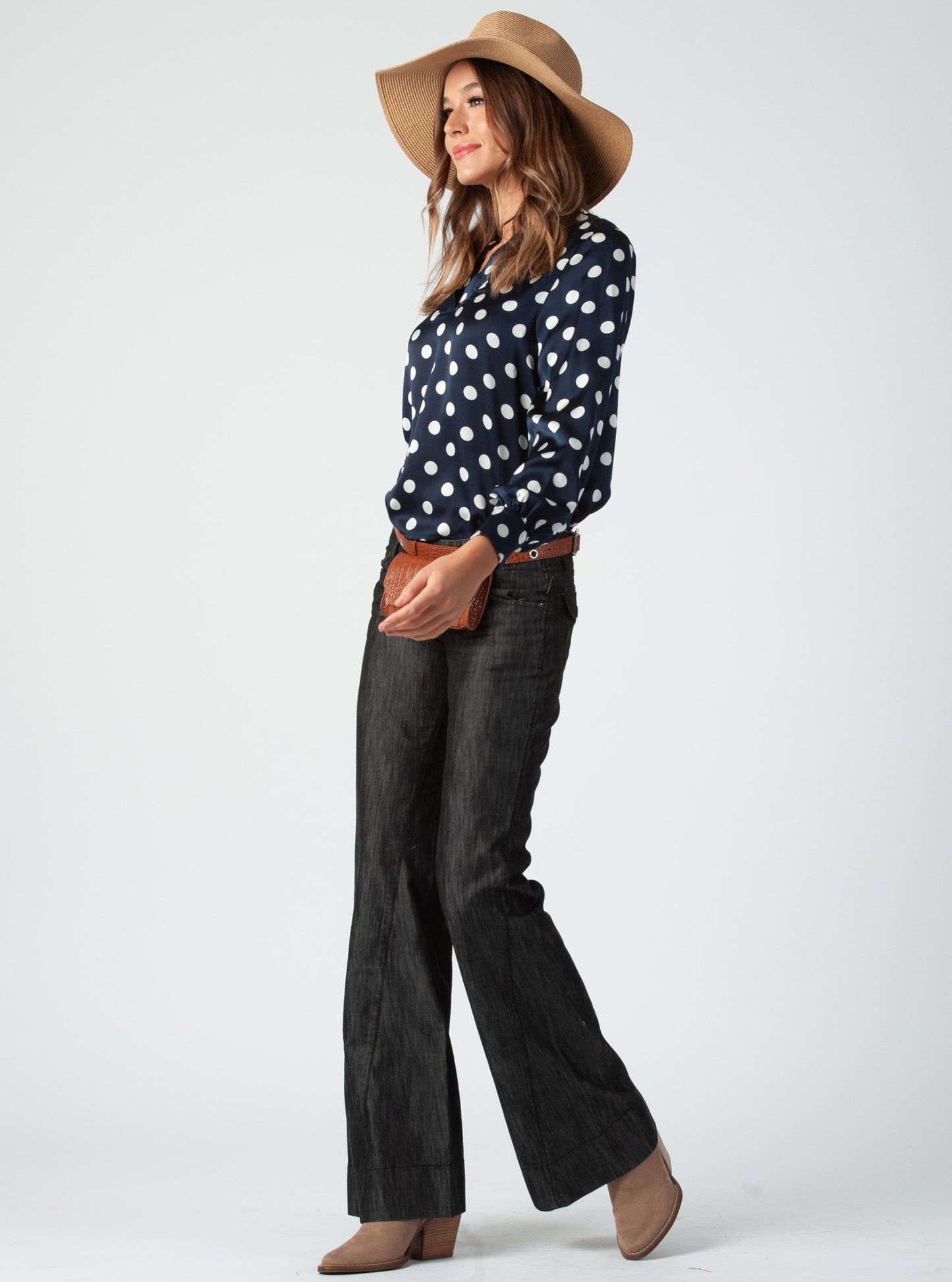 Women’s Large Polka Dot Long Sleeve Blouse