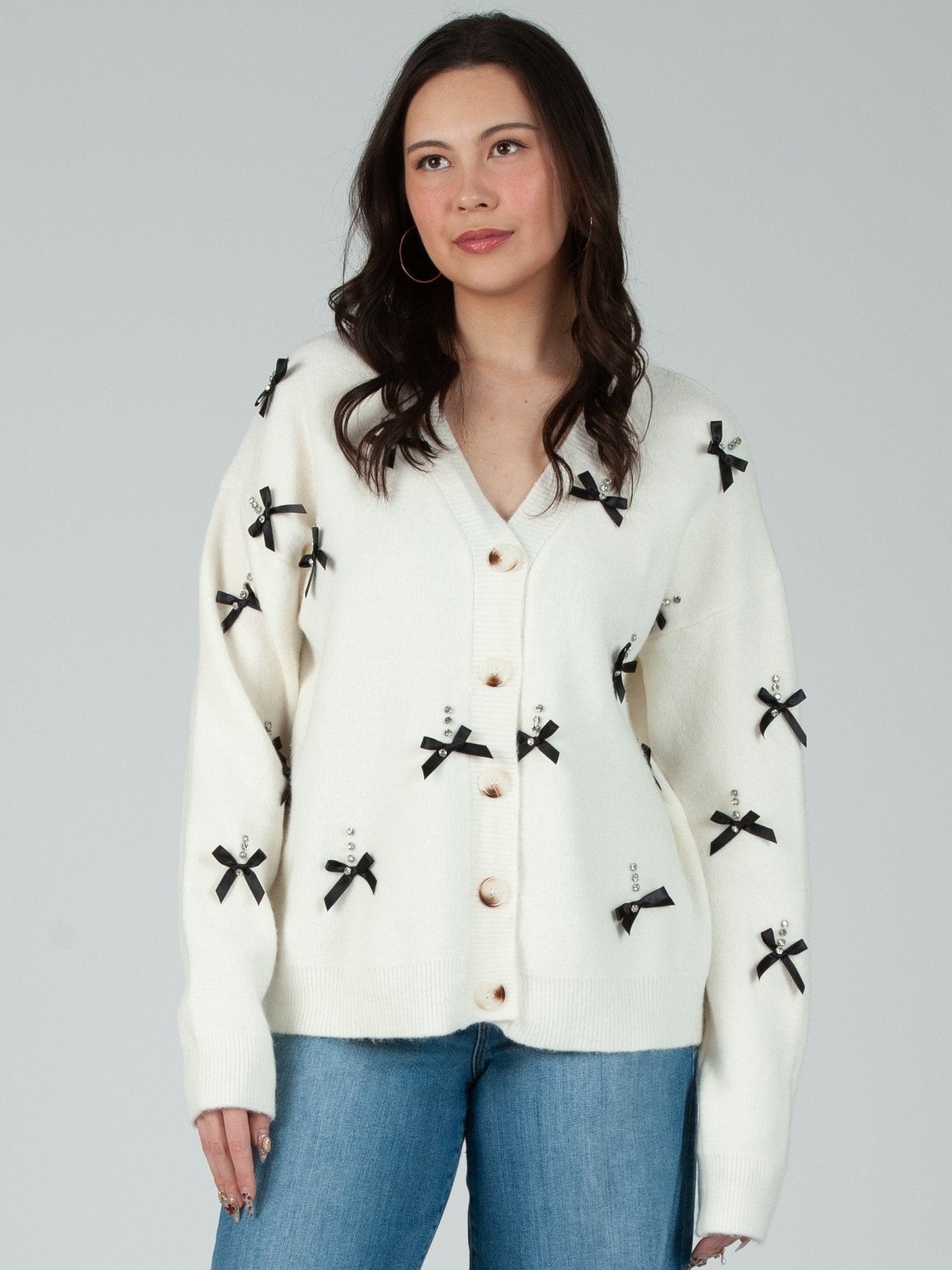 Women’s Bow Sparkle Cardigan Sweater
