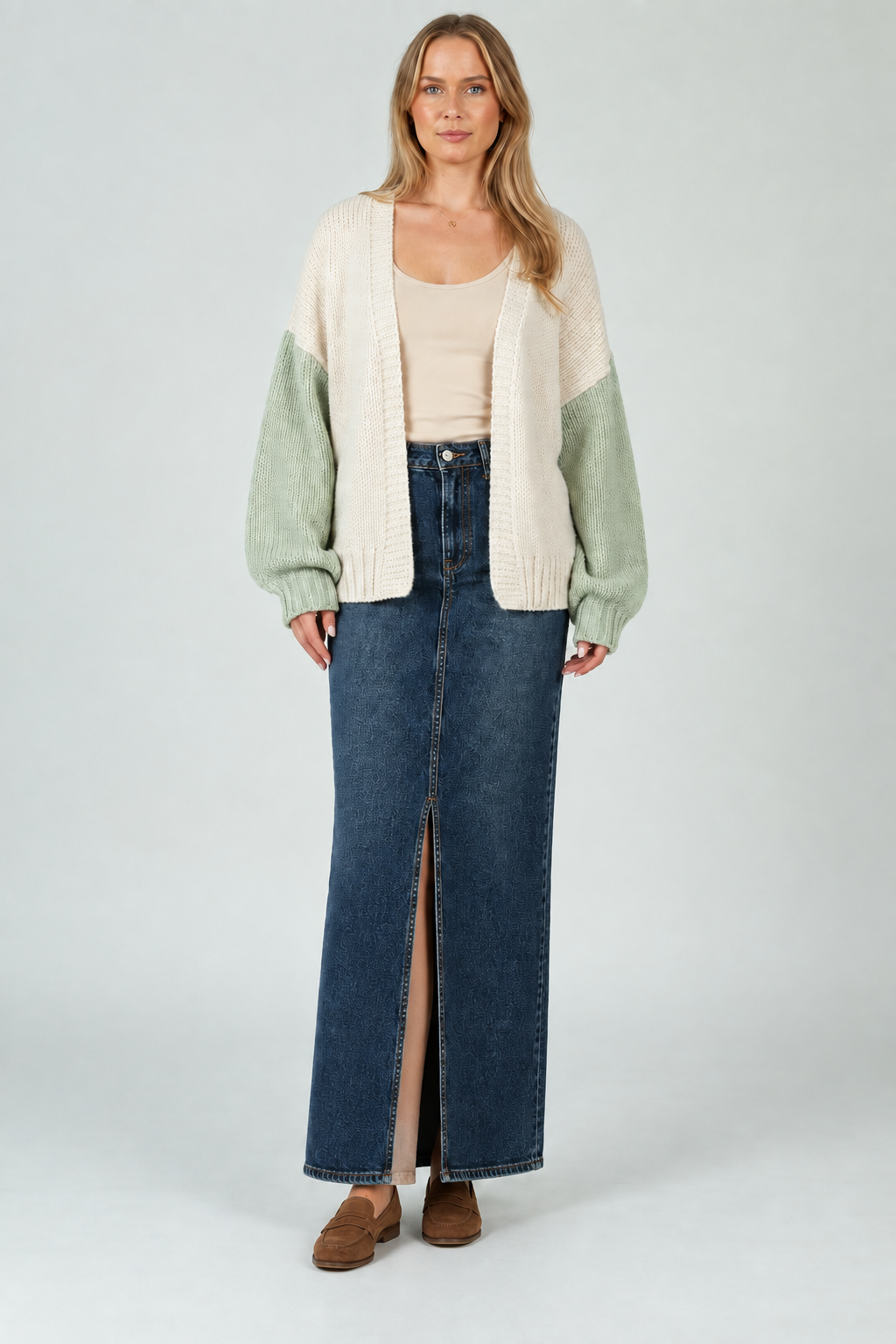Women’s Hand Knitted Color Block Cardigan
