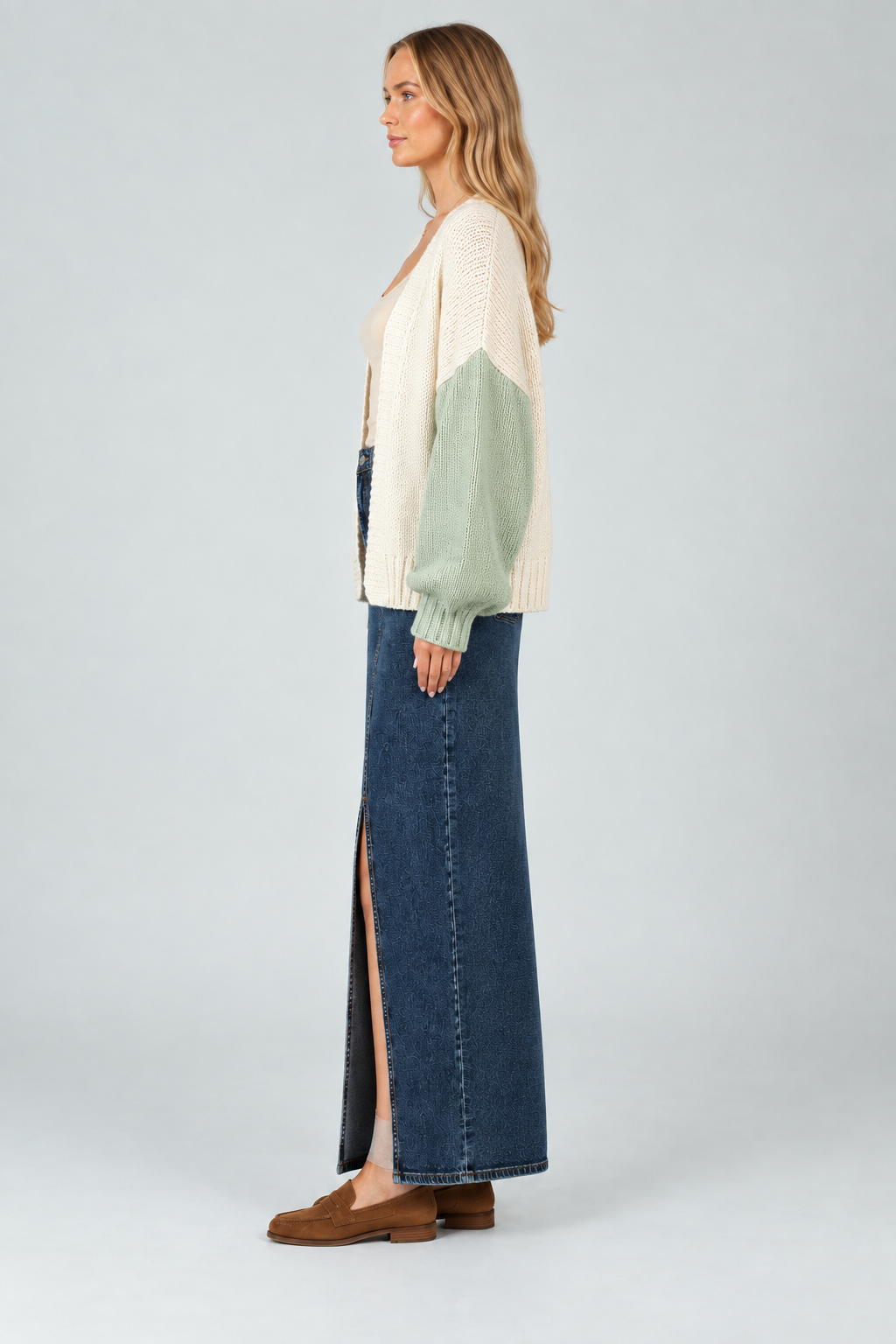 Women’s Hand Knitted Color Block Cardigan