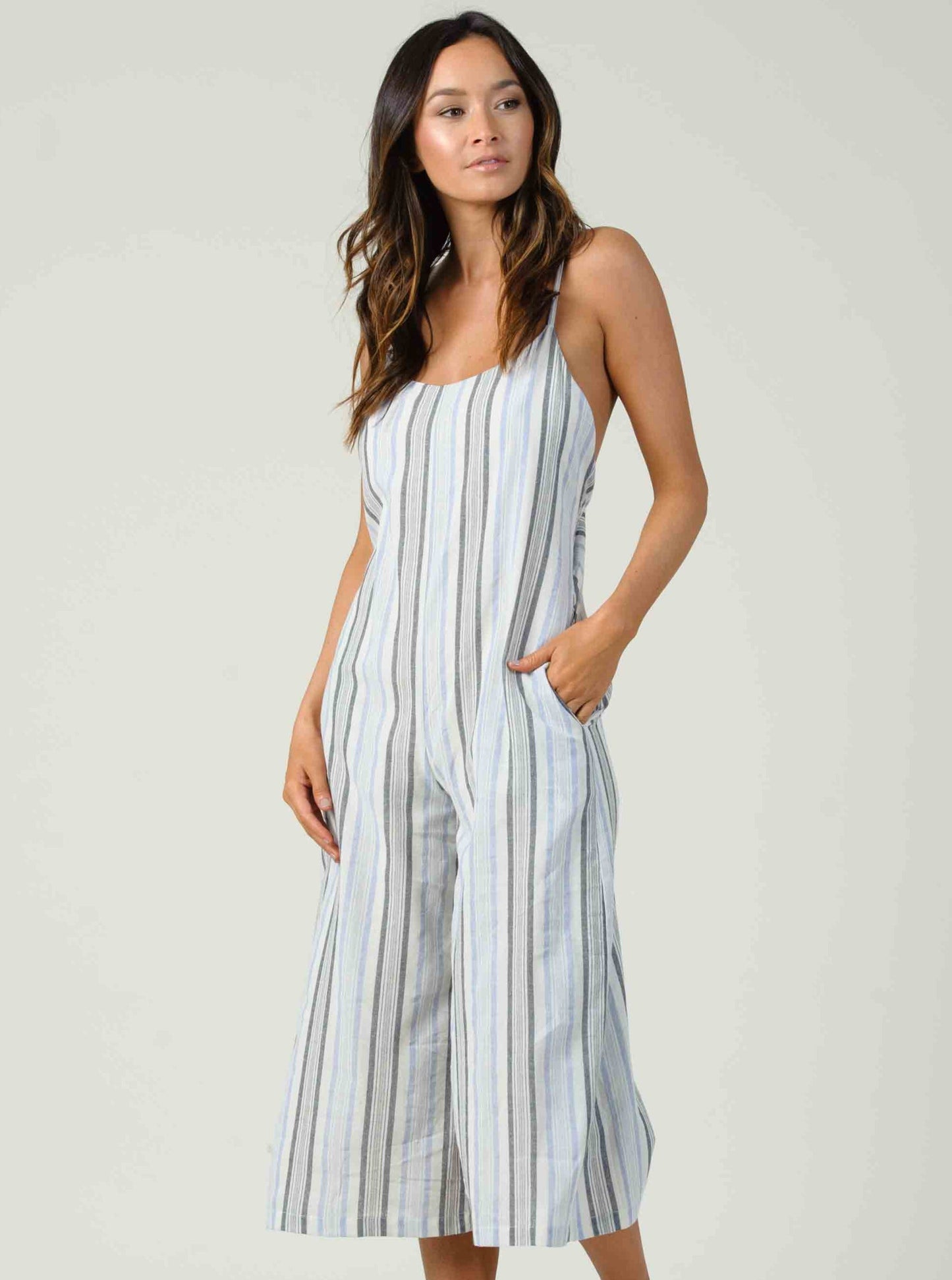 Women’s Linen Striped Crop Jumpsuit