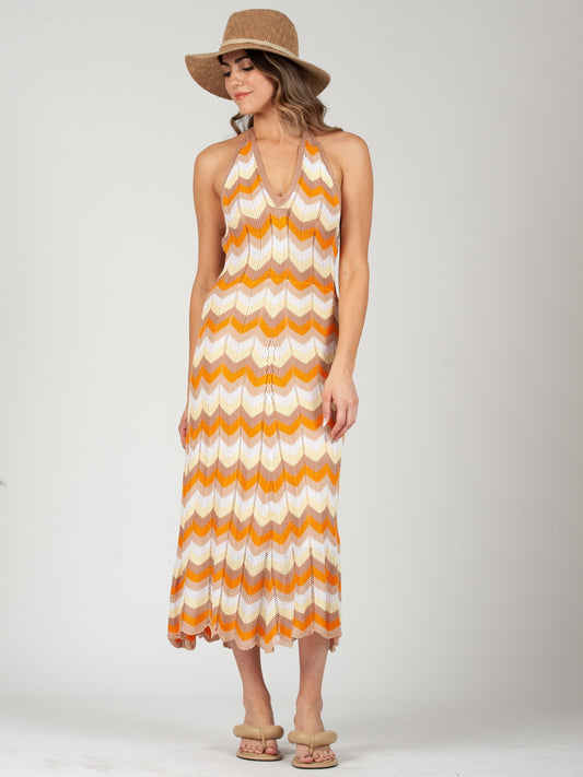 Women’s Rayon Chevron Crochet Halter Dress