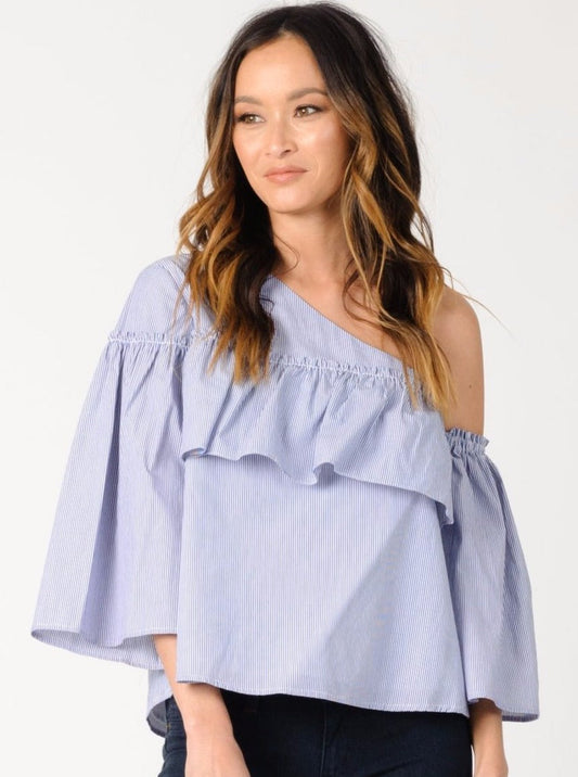 Women’s Cotton Pin Stripe One Shoulder Blouse
