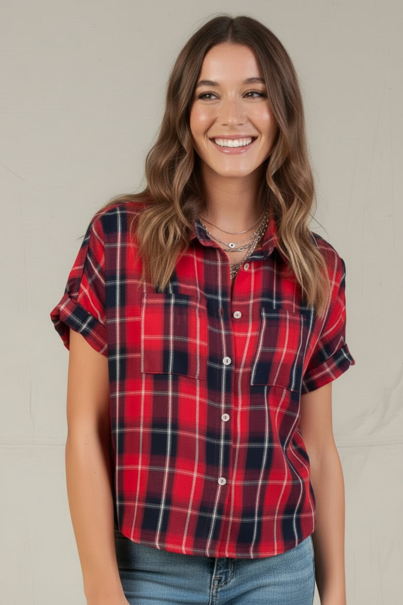 Women’s Cotton Chambray Short Sleeve Button Down Shirt
