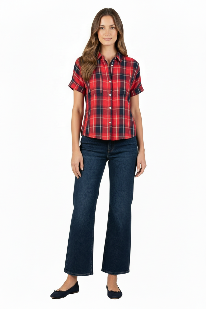 Women’s Cotton Chambray Short Sleeve Button Down Shirt