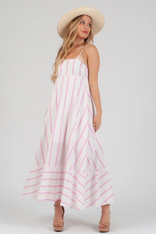 Women’s Pink Striped Cotton Maxi Dress