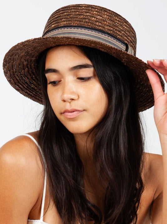 Women’s Brown Boater Straw Hat