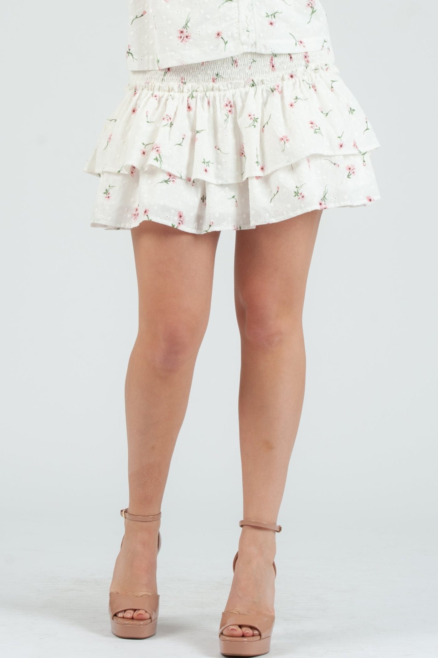 Women's Eyelet Floral Ruffle Mini Skirt