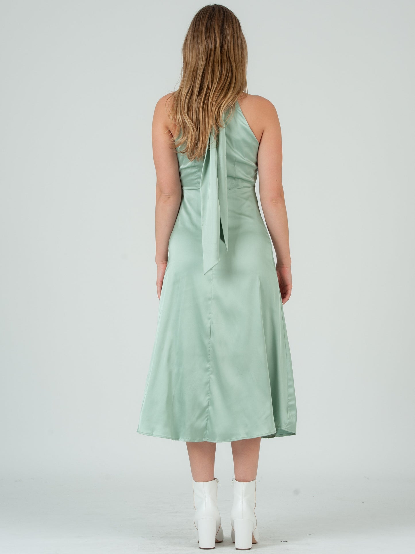 SATIN HALTER MIDI DRESS