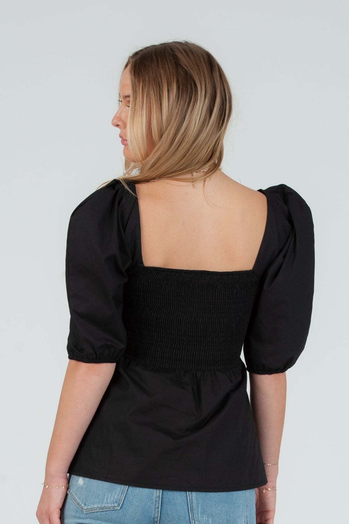 Women's Poplin Pleat Sleeve Blouse Top
