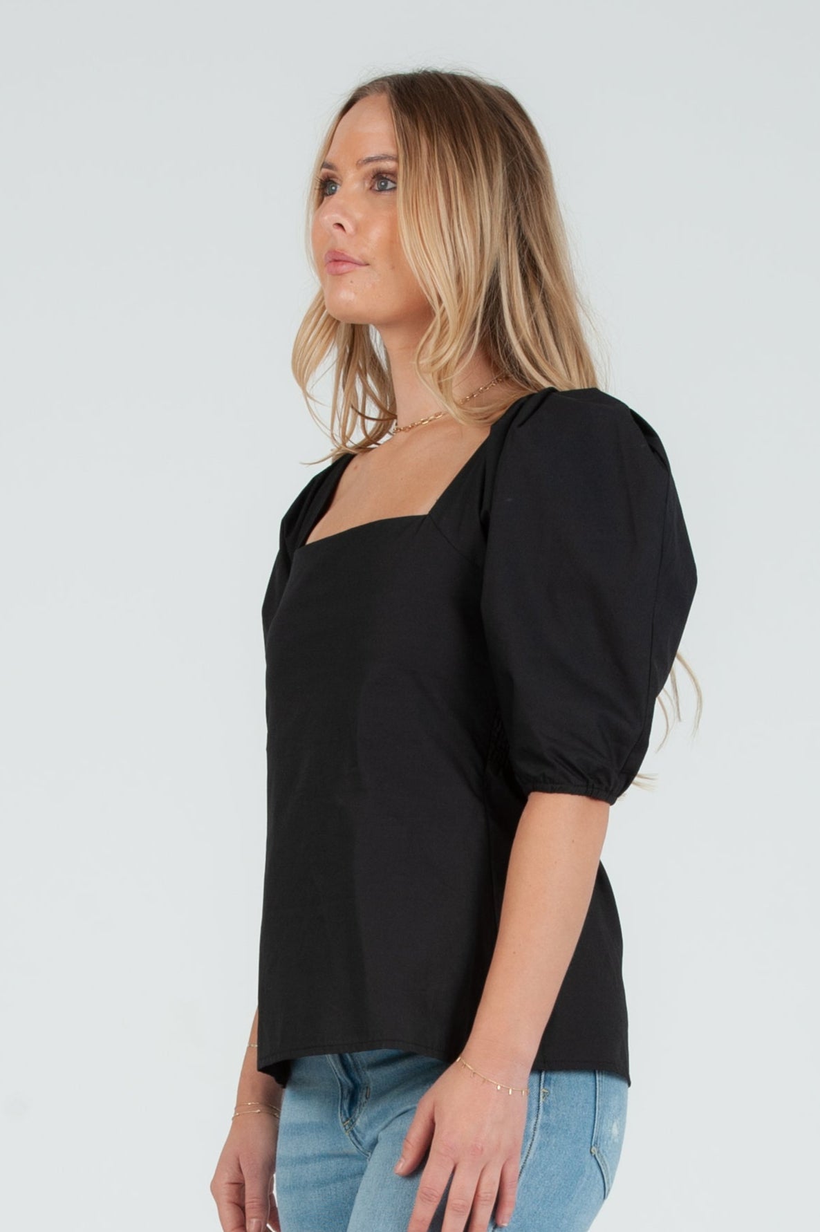 Women's Poplin Pleat Sleeve Blouse Top