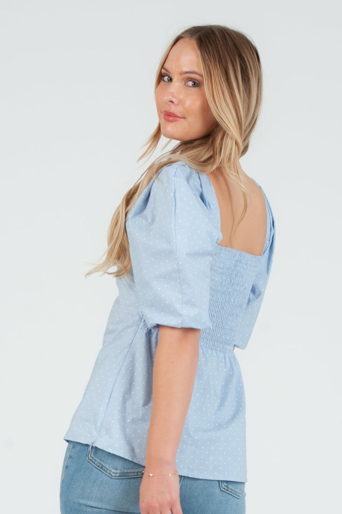 Women's Poplin Pleat Sleeve Blouse Top