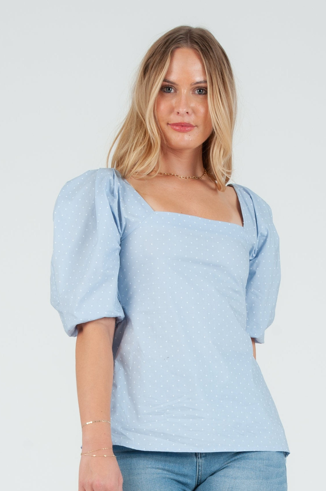 Women's Poplin Pleat Sleeve Blouse Top