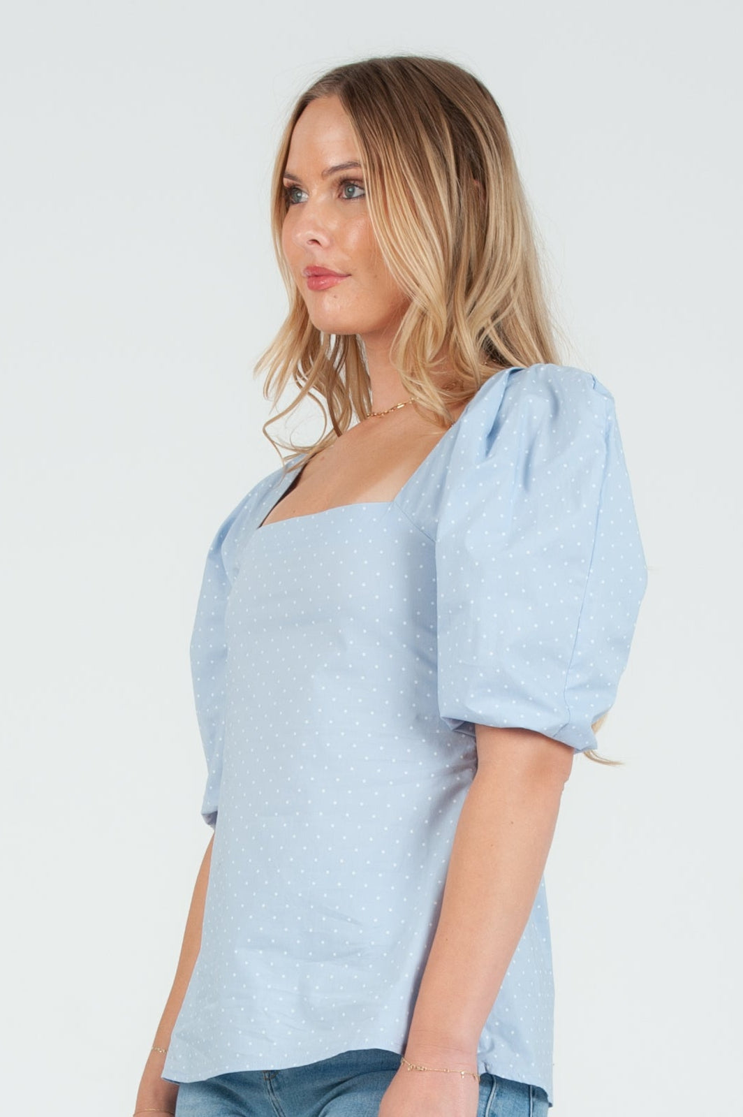 Women's Poplin Pleat Sleeve Blouse Top