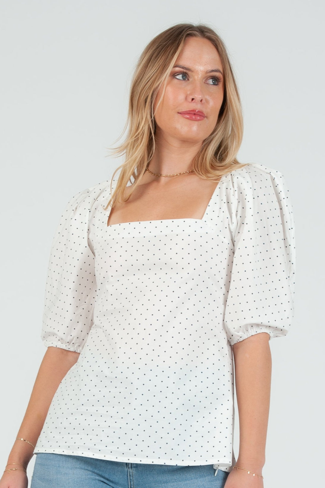 Women's Poplin Pleat Sleeve Blouse Top