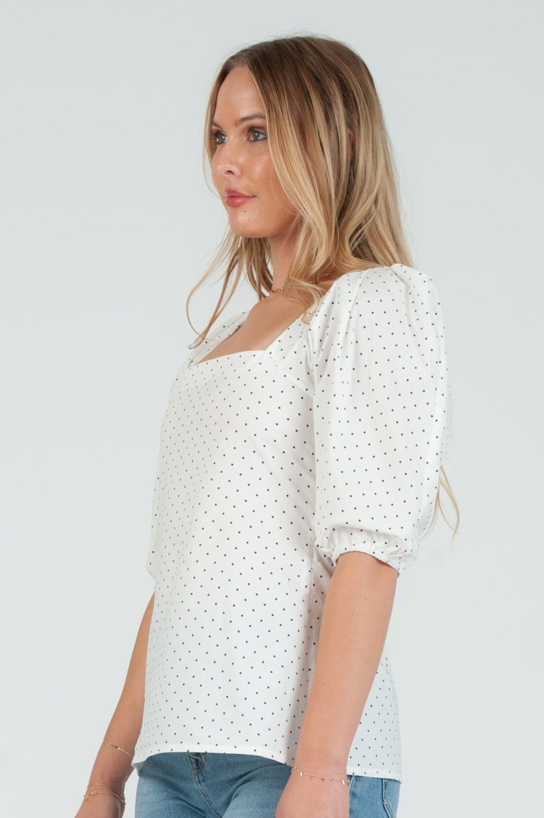 Women's Poplin Pleat Sleeve Blouse Top