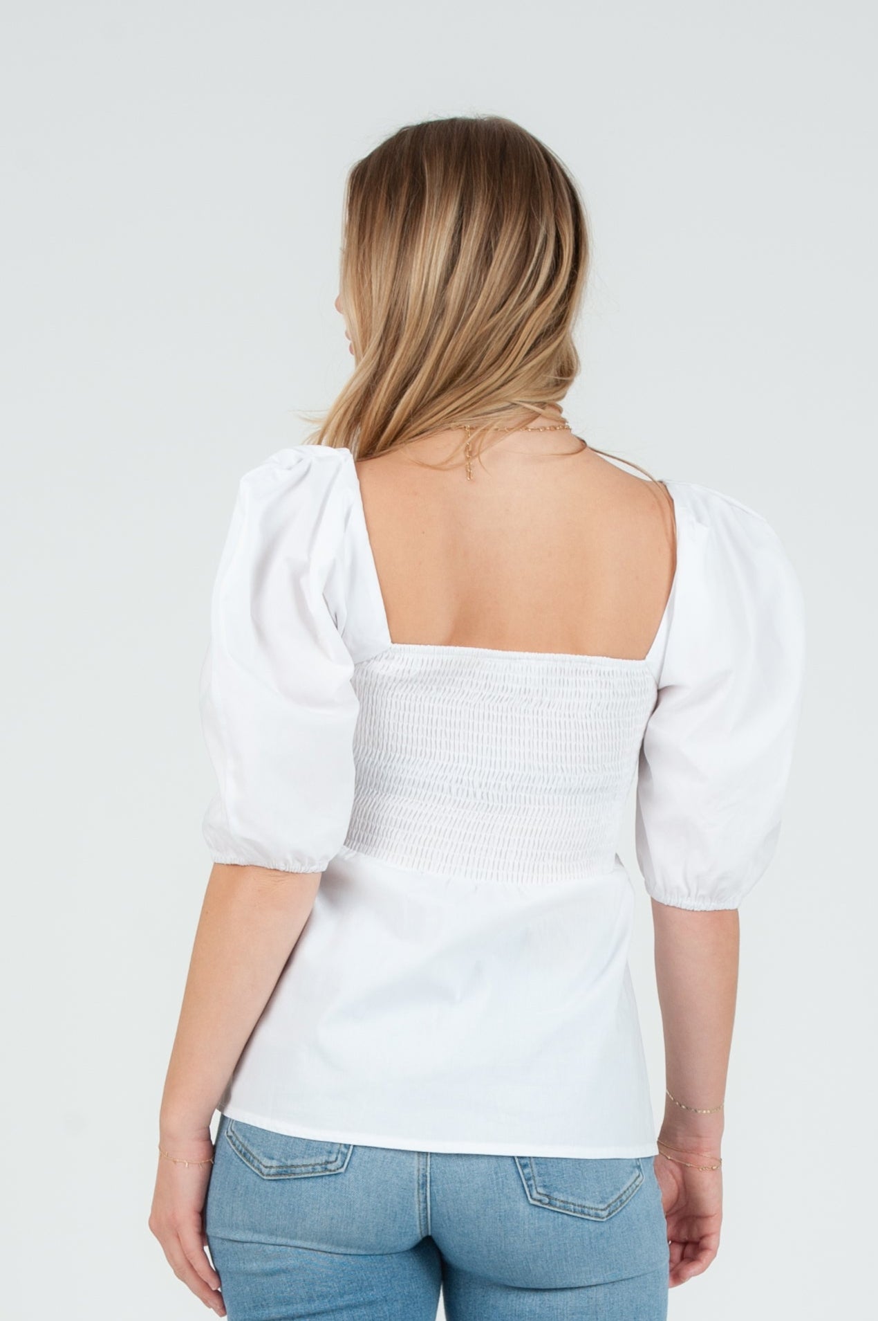 Women's Poplin Pleat Sleeve Blouse Top